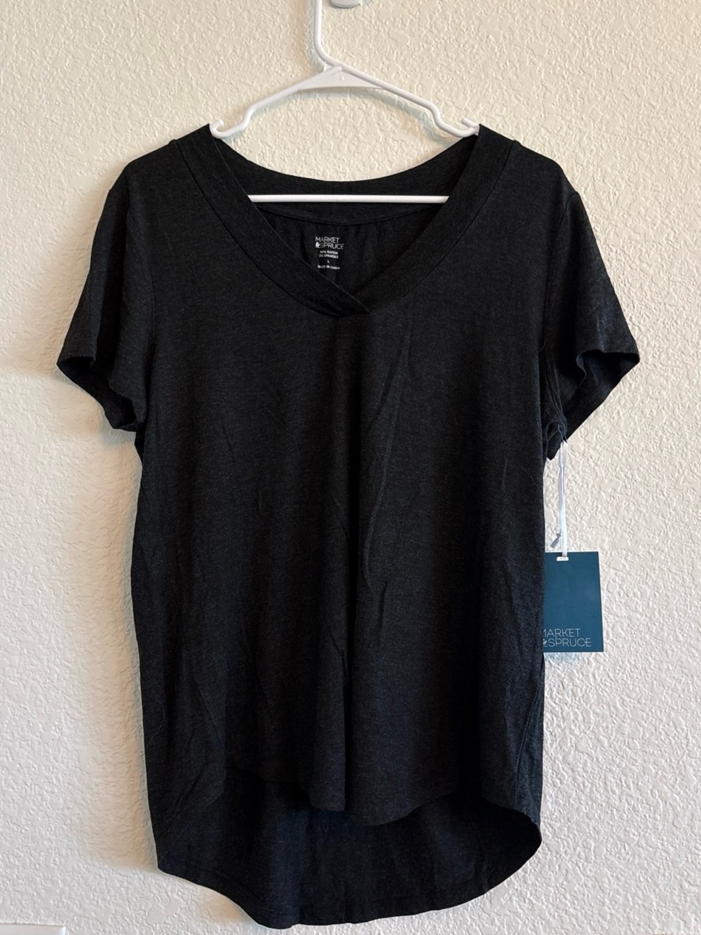 Market & Spruce Dark Grey V-Neck Short Sleeve Top
